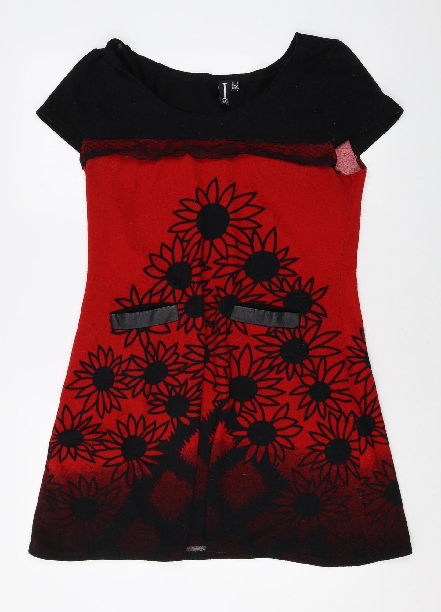 Izabel London Womens Red Floral Polyester A-Line Size 12 Scoop Neck Pullover