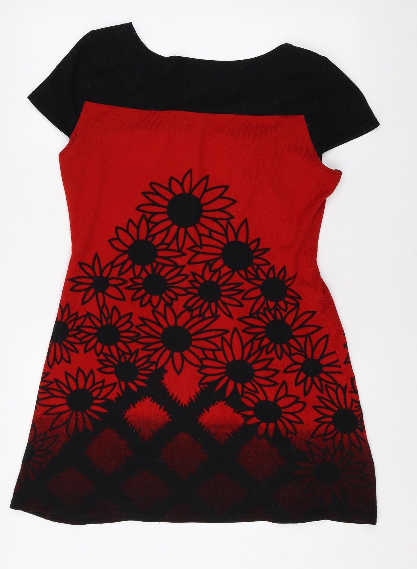 Izabel London Womens Red Floral Polyester A-Line Size 12 Scoop Neck Pullover