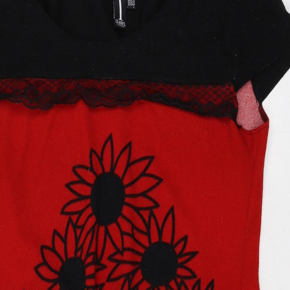 Izabel London Womens Red Floral Polyester A-Line Size 12 Scoop Neck Pullover