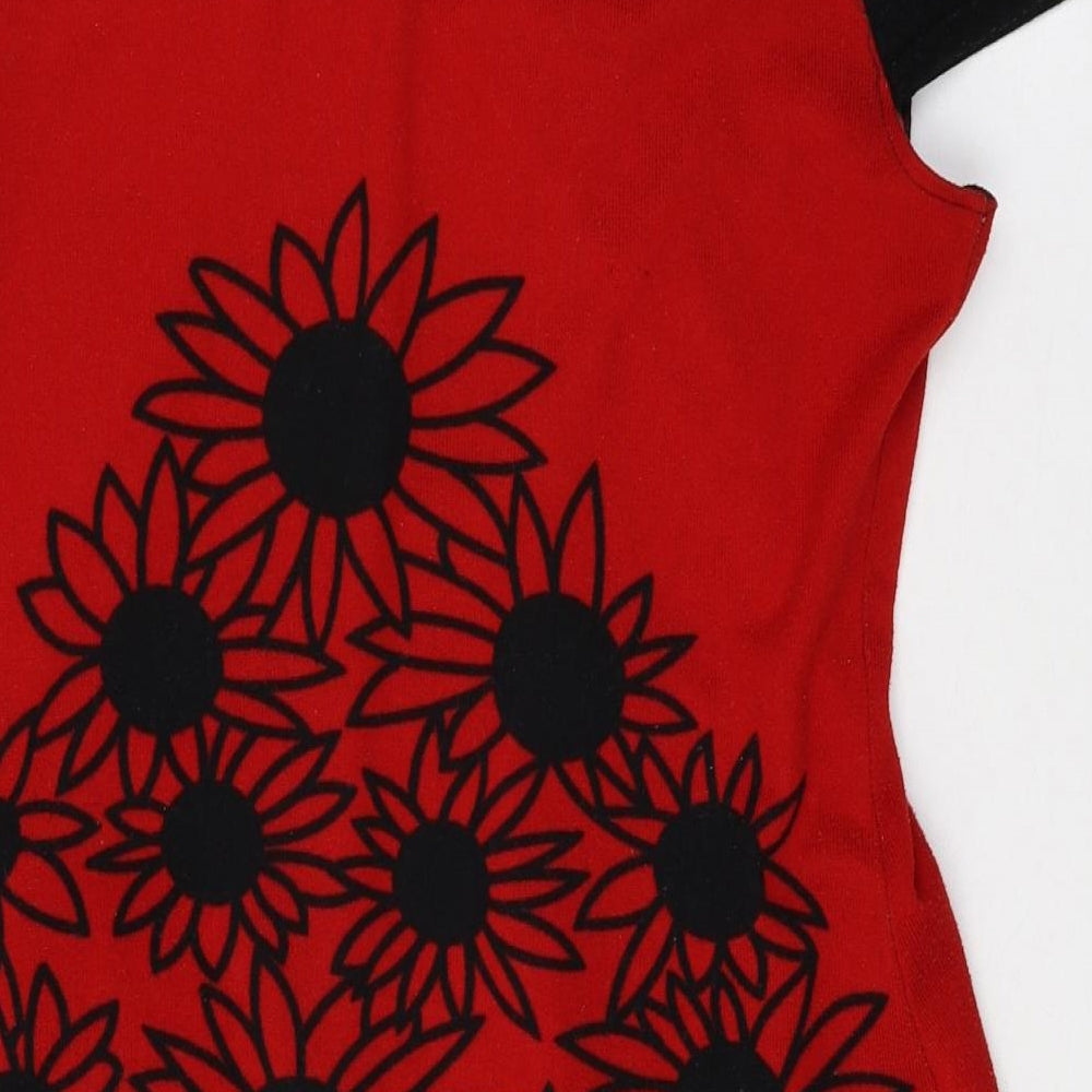 Izabel London Womens Red Floral Polyester A-Line Size 12 Scoop Neck Pullover