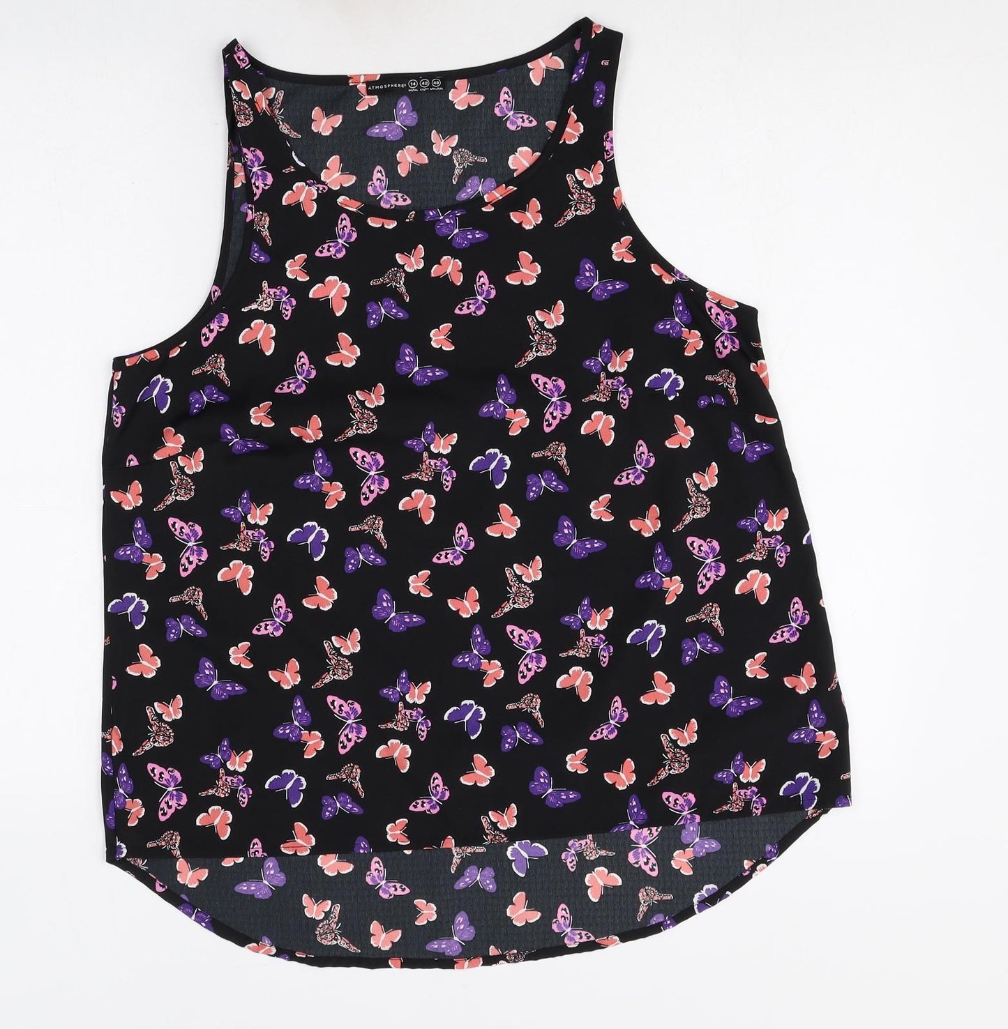 Atmosphere Womens Multicoloured Geometric Polyester Basic Tank Size 14 Boat Neck - Butterfly Print