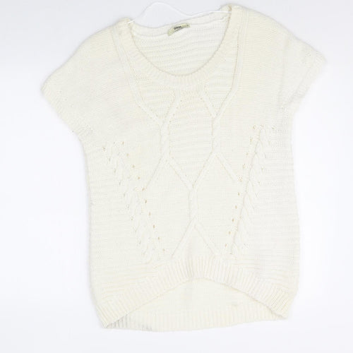 Oasis Womens White Boat Neck Acrylic Pullover Jumper Size M