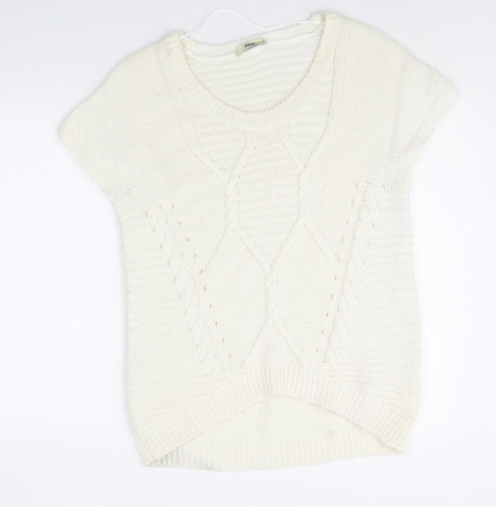 Oasis Womens White Boat Neck Acrylic Pullover Jumper Size M