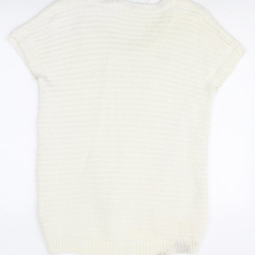 Oasis Womens White Boat Neck Acrylic Pullover Jumper Size M