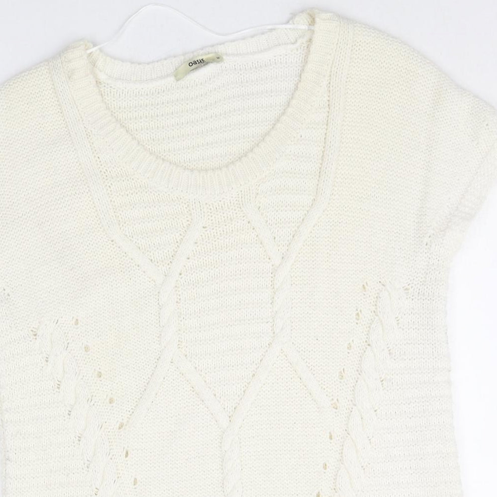 Oasis Womens White Boat Neck Acrylic Pullover Jumper Size M
