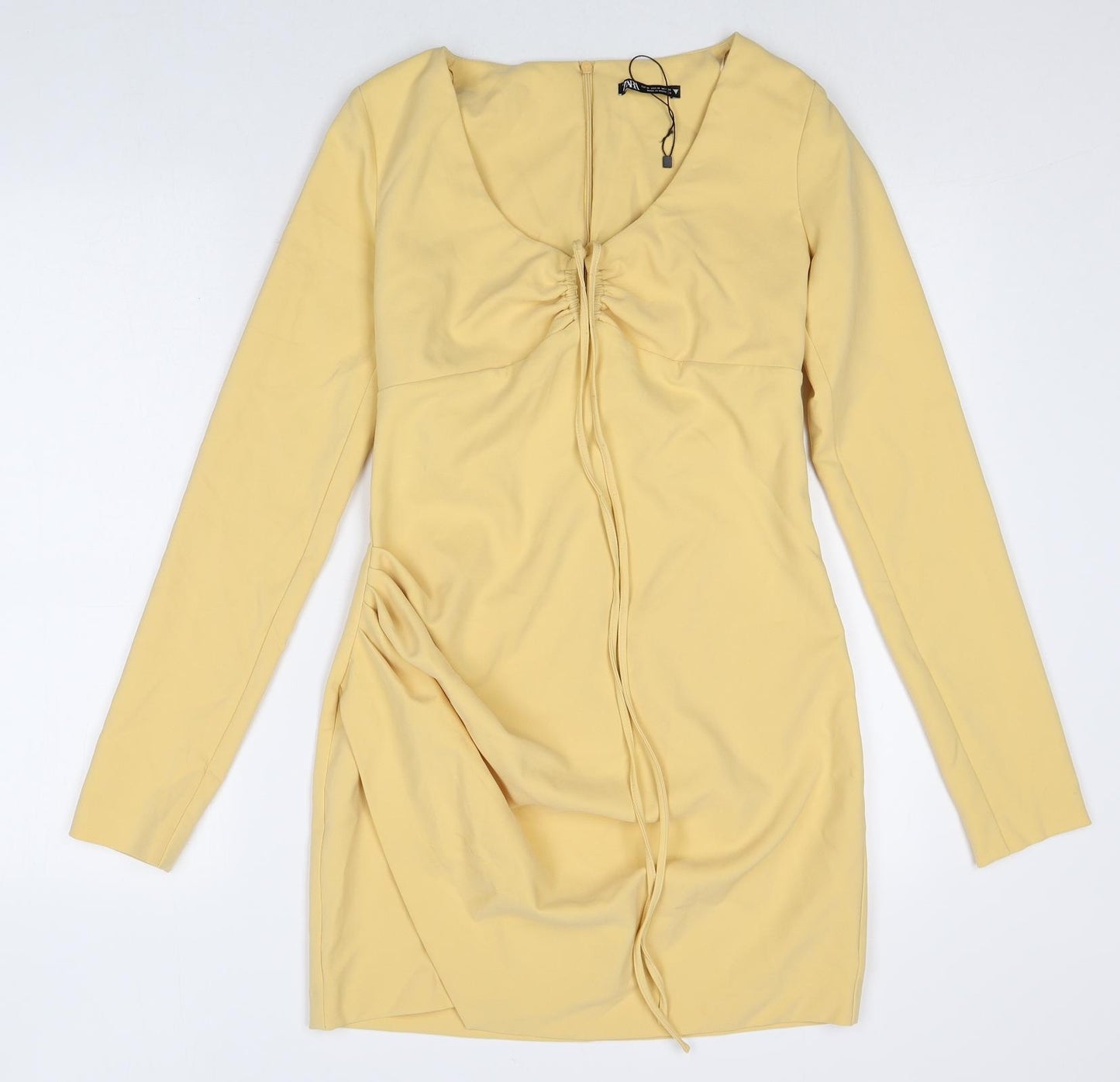 Zara Womens Yellow Polyester A-Line Size M Scoop Neck Zip