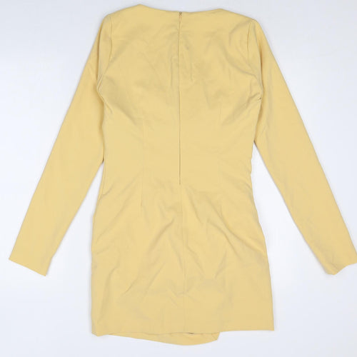 Zara Womens Yellow Polyester A-Line Size M Scoop Neck Zip