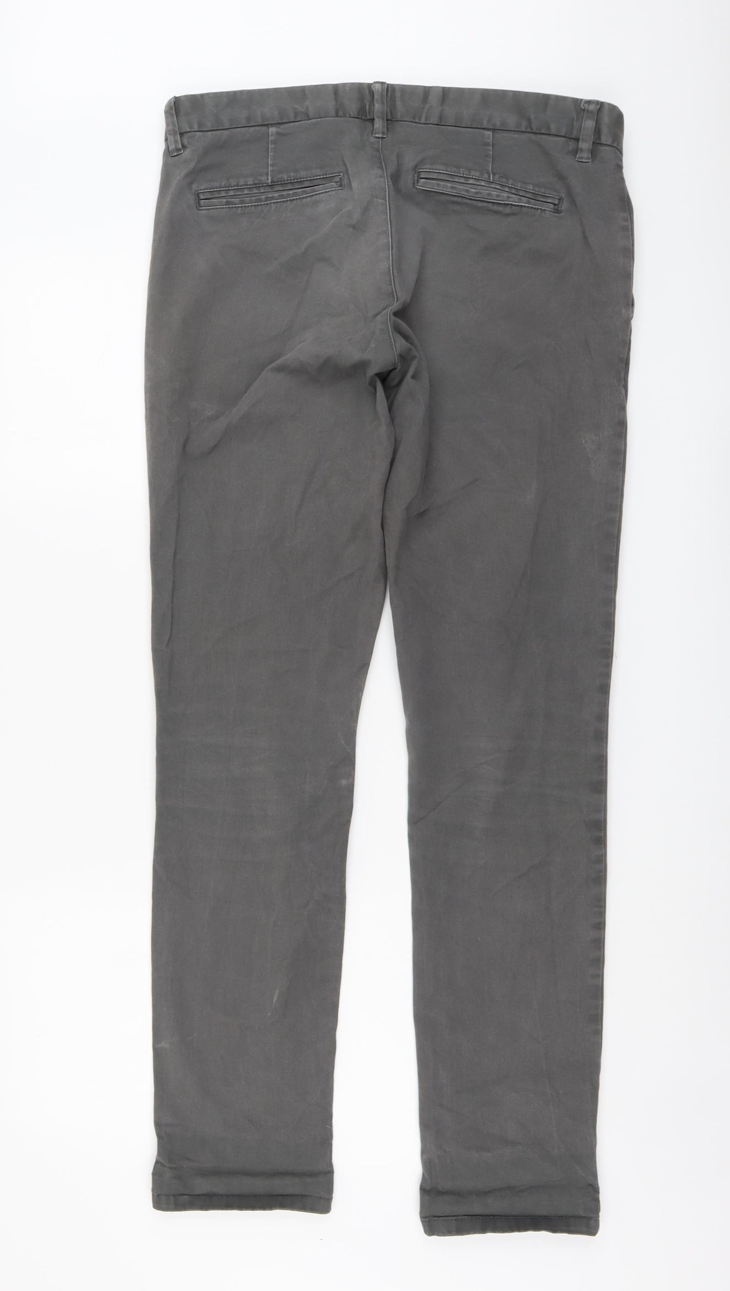 NEXT Mens Grey Cotton Chino Trousers Size 34 in L32 in Slim Button