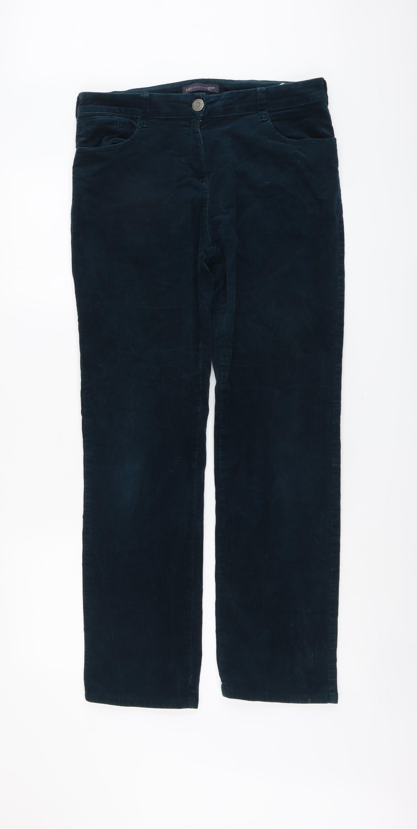 Marks and Spencer Womens Green Cotton Trousers Size 12 L29 in Regular Button