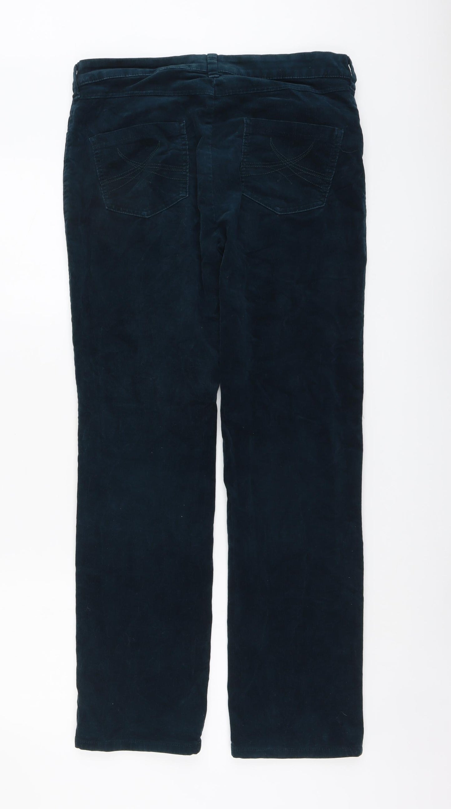 Marks and Spencer Womens Green Cotton Trousers Size 12 L29 in Regular Button