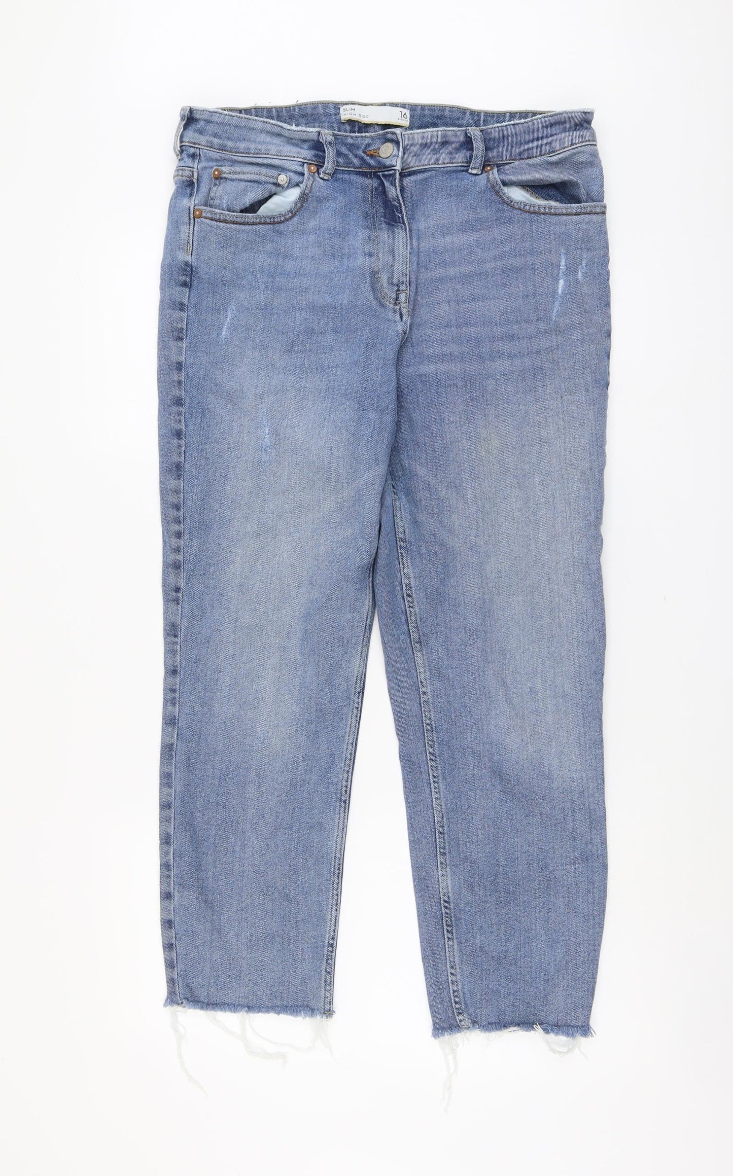 NEXT Womens Blue Cotton Straight Jeans Size 16 L25 in Slim Button