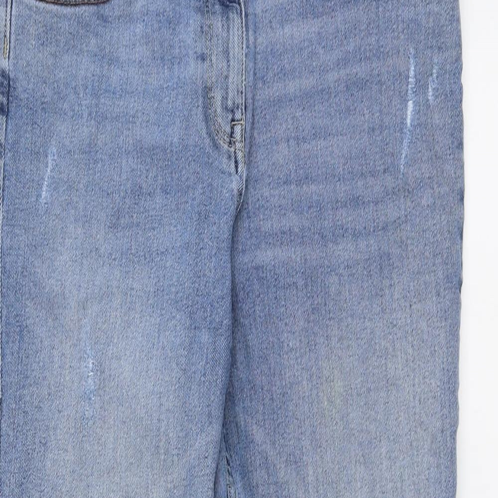 NEXT Womens Blue Cotton Straight Jeans Size 16 L25 in Slim Button
