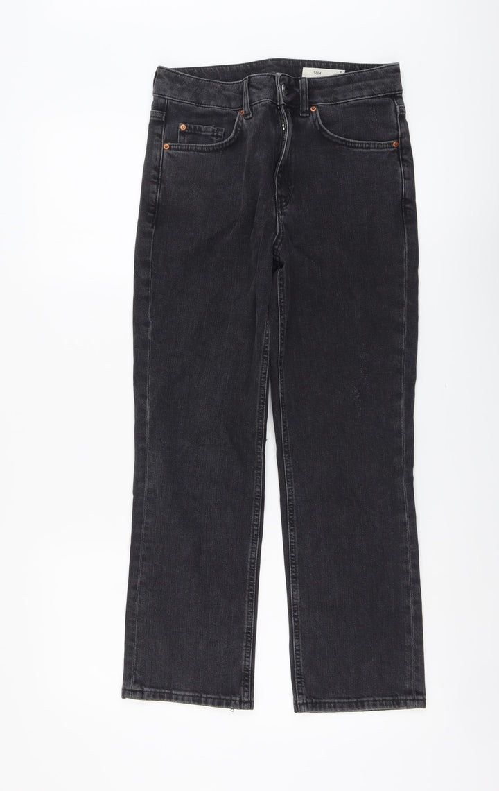 Marks and Spencer Womens Green Cotton Straight Jeans Size 8 L26 in Slim Button