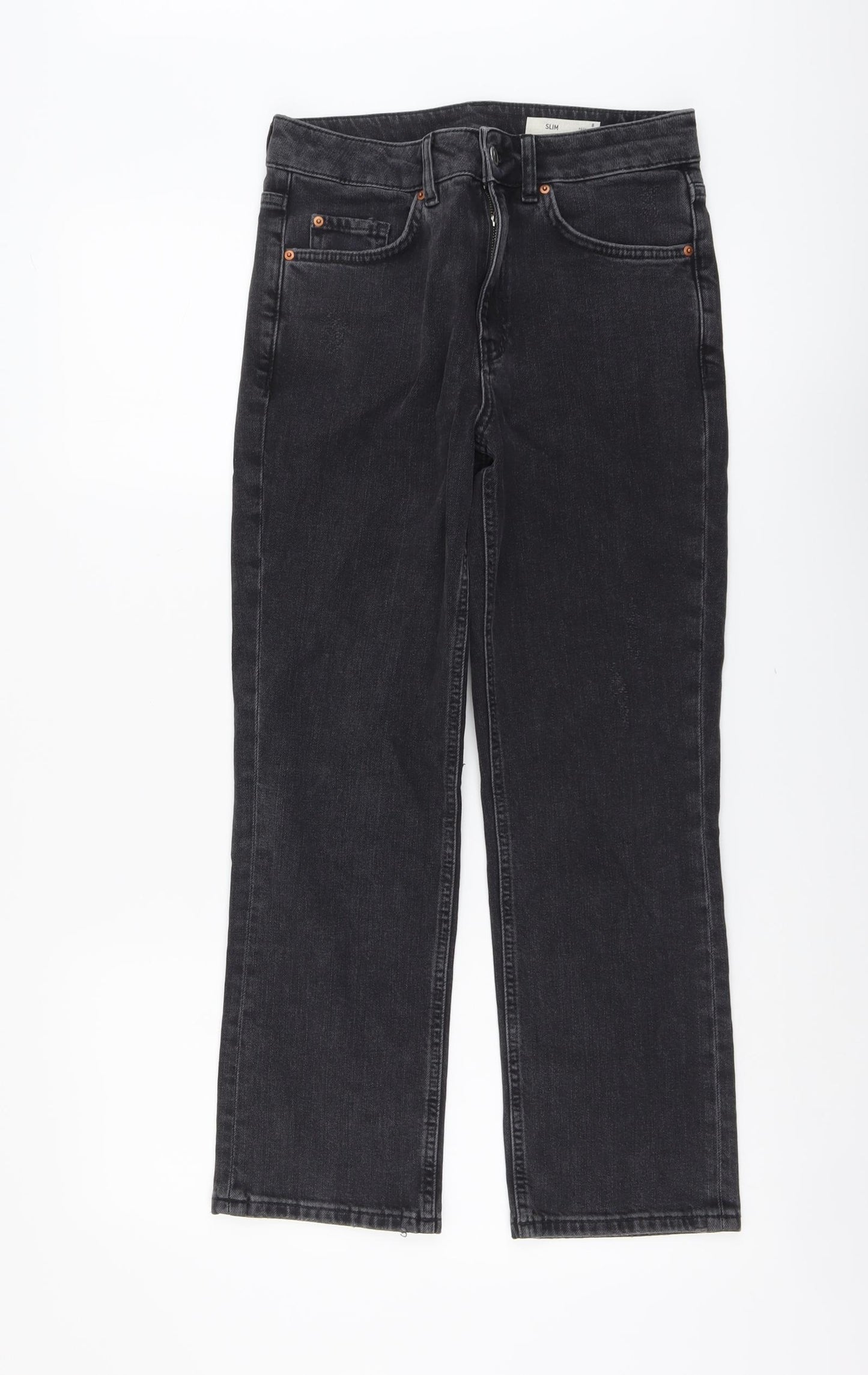 Marks and Spencer Womens Green Cotton Straight Jeans Size 8 L26 in Slim Button