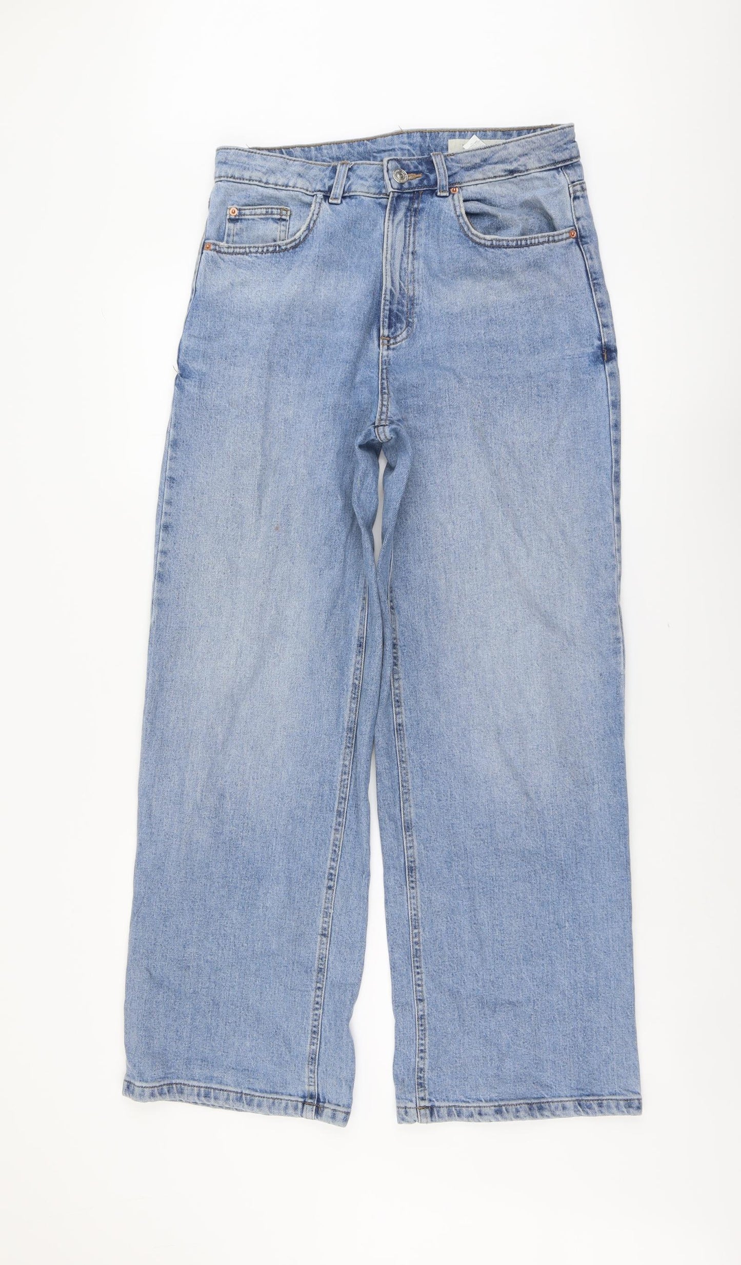 Marks and Spencer Womens Blue Cotton Wide-Leg Jeans Size 12 L30 in Regular Button