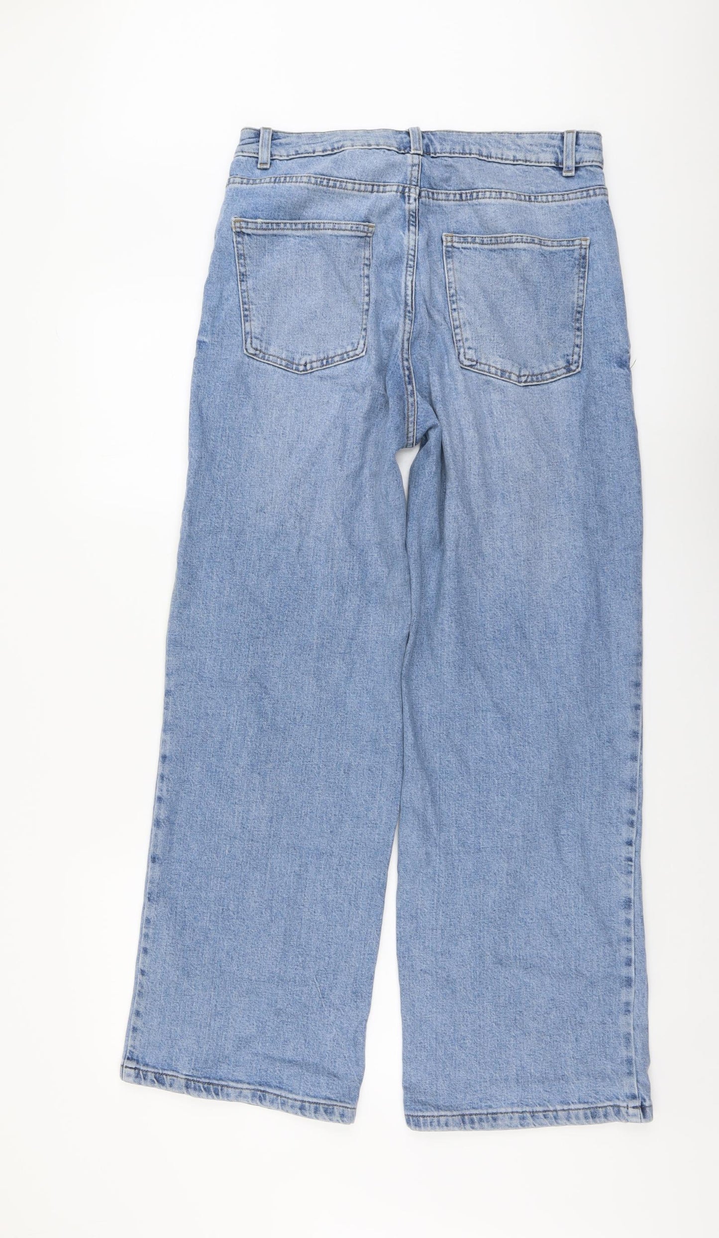 Marks and Spencer Womens Blue Cotton Wide-Leg Jeans Size 12 L30 in Regular Button