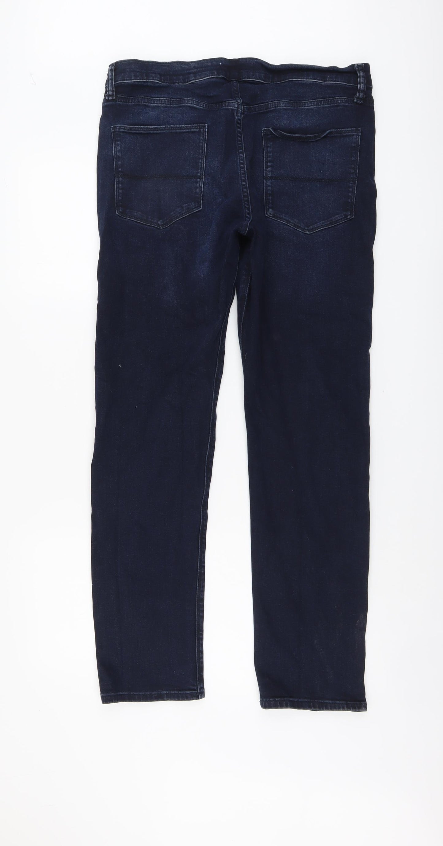 Marks and Spencer Mens Blue Cotton Straight Jeans Size 34 in L31 in Regular Button