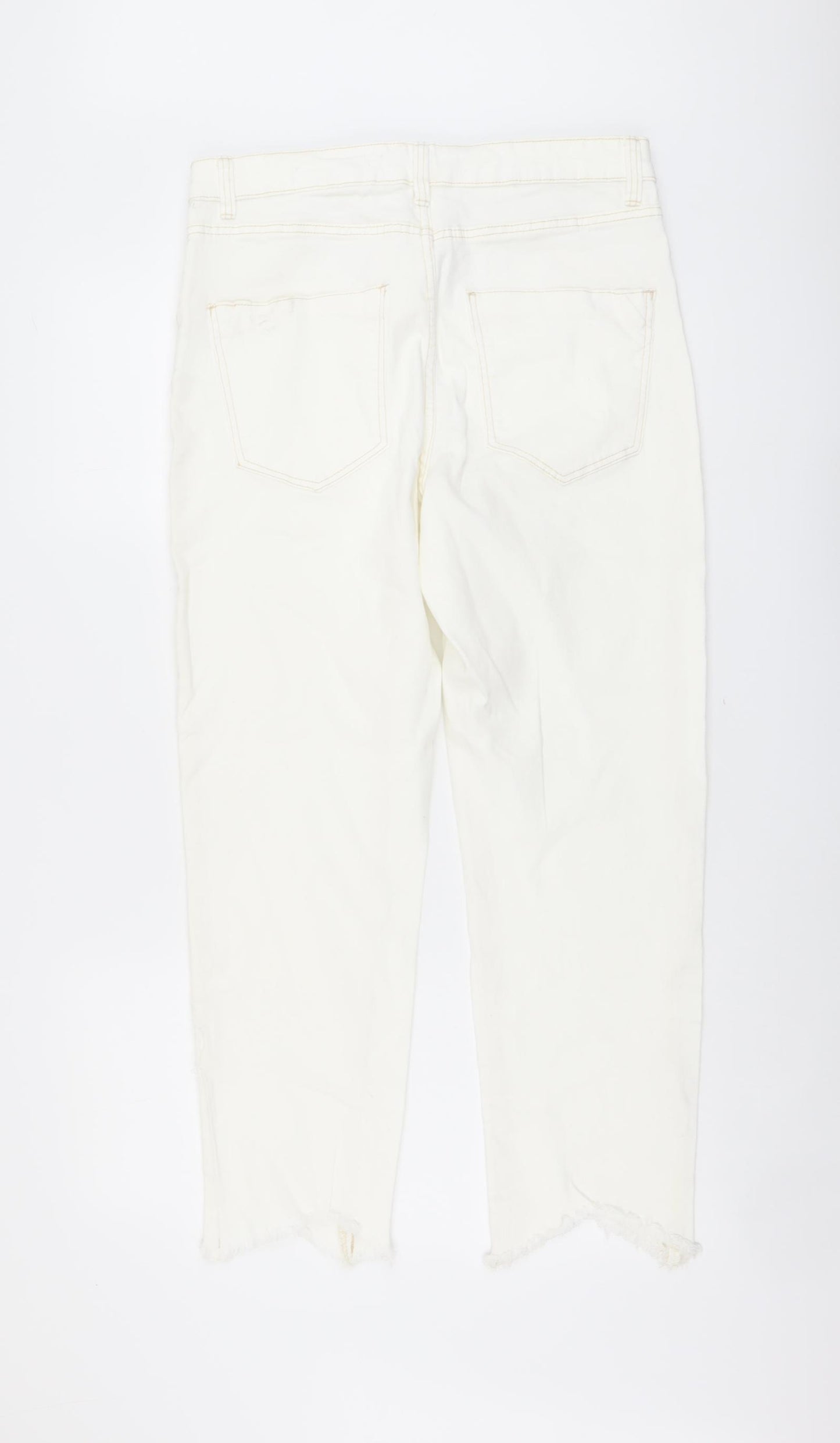 Bershka Womens Ivory Cotton Straight Jeans Size 16 L27 in Regular Button