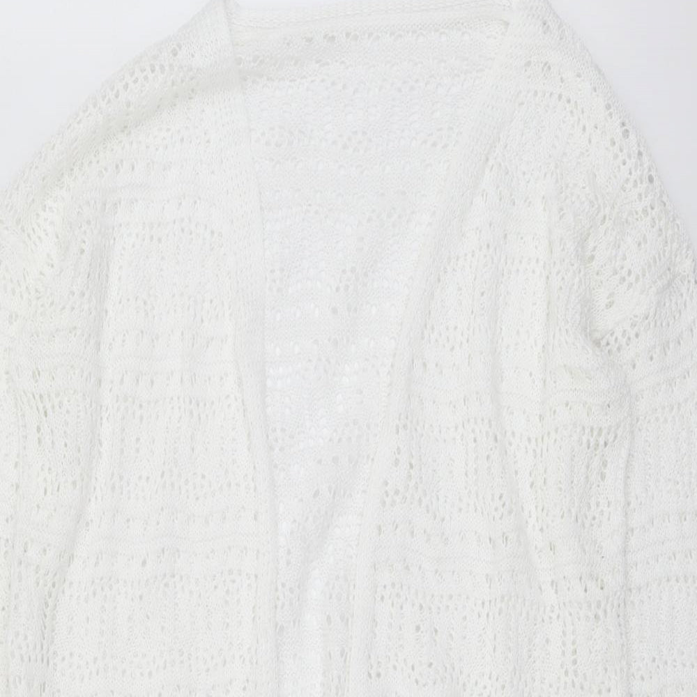 SheIn Womens White V-Neck Polyester Cardigan Jumper Size L