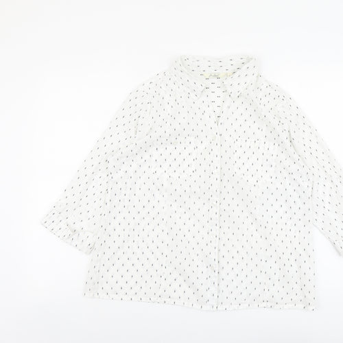 Adini Womens White Geometric Cotton Basic Button-Up Size L Collared