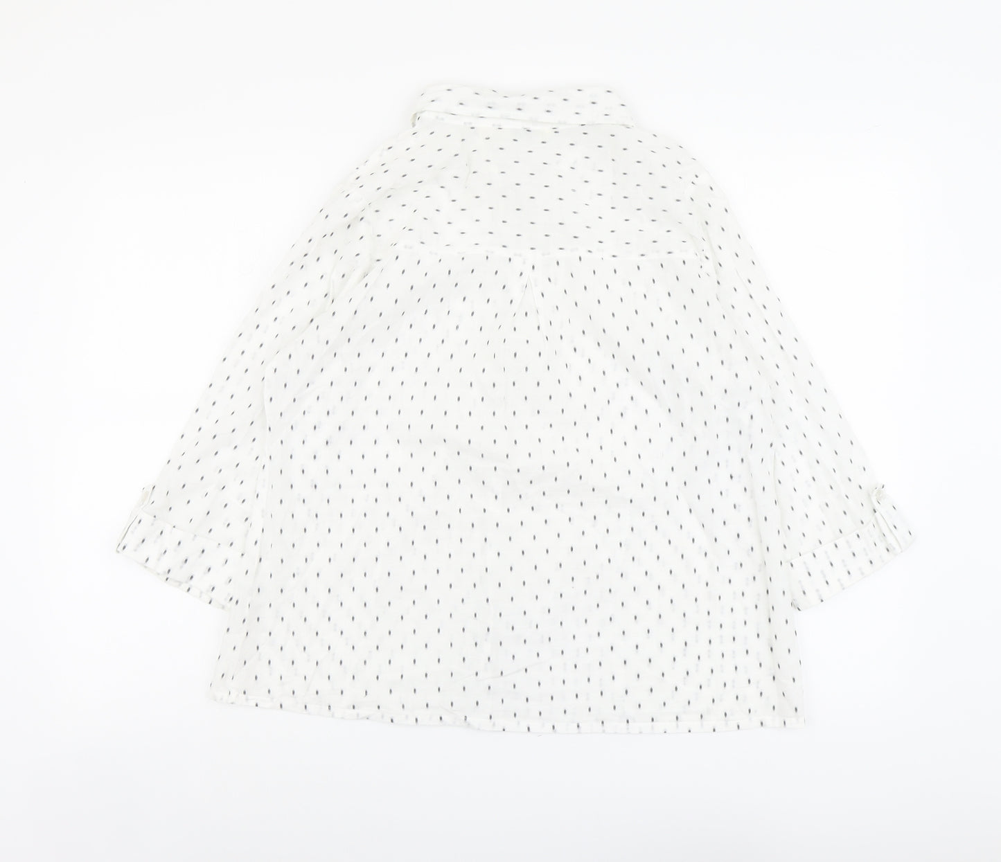 Adini Womens White Geometric Cotton Basic Button-Up Size L Collared