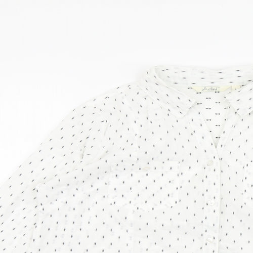 Adini Womens White Geometric Cotton Basic Button-Up Size L Collared