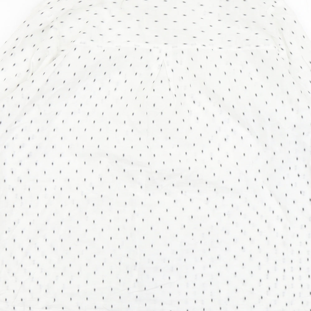 Adini Womens White Geometric Cotton Basic Button-Up Size L Collared