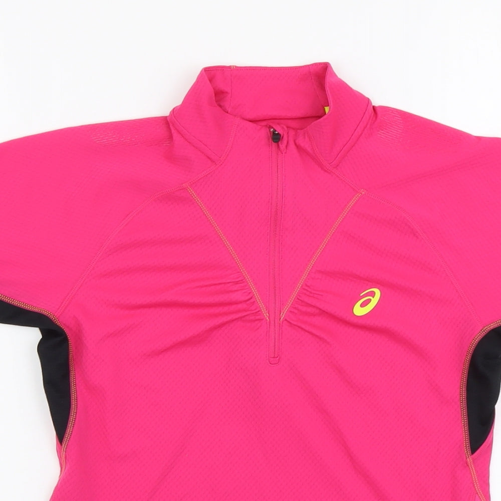 ASICS Womens Pink Polyester Basic T-Shirt Size S High Neck Zip