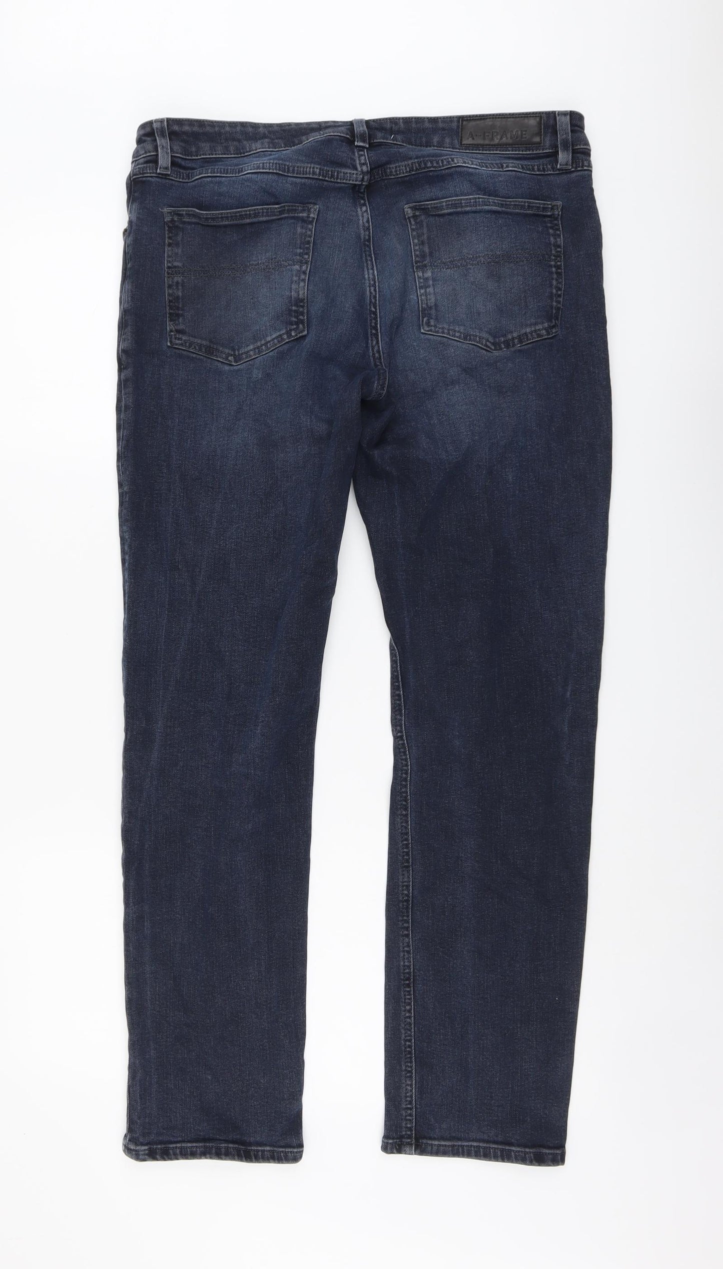 A-FRAME Mens Blue Cotton Straight Jeans Size 34 in L30 in Regular Button