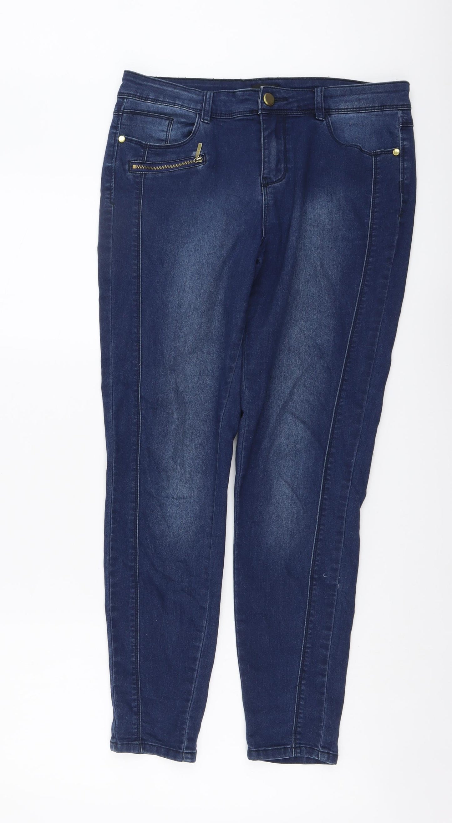 F&F Womens Blue Cotton Skinny Jeans Size 12 L27 in Regular Button