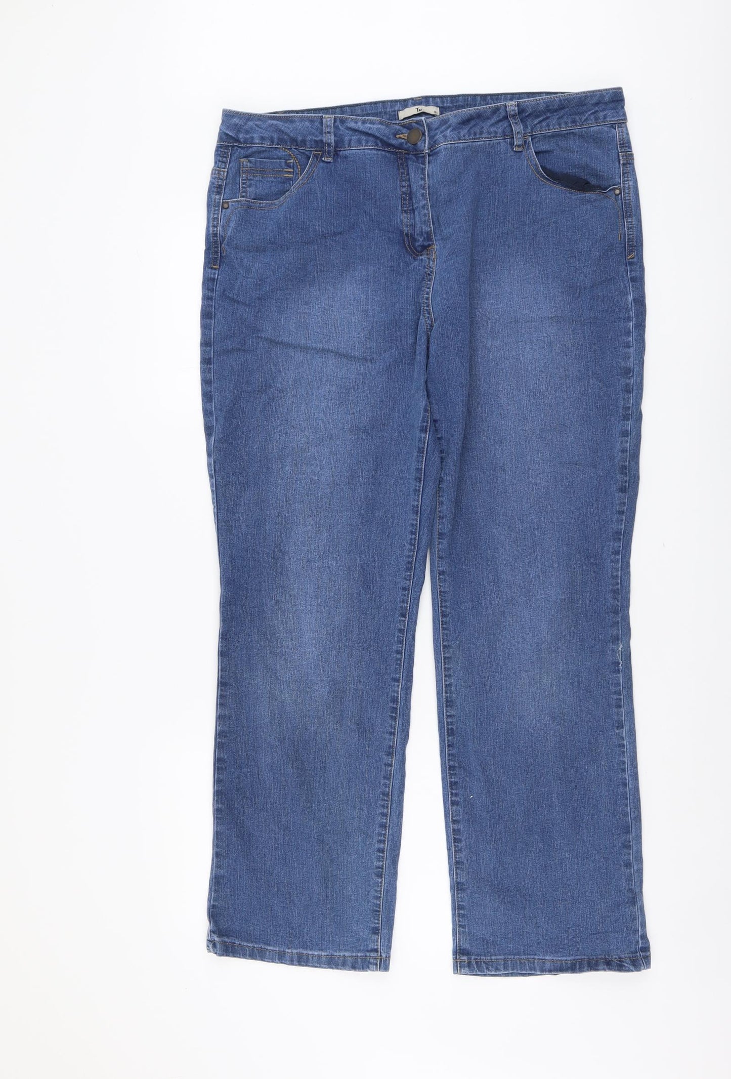 TU Womens Blue Cotton Straight Jeans Size 18 L29 in Regular Button