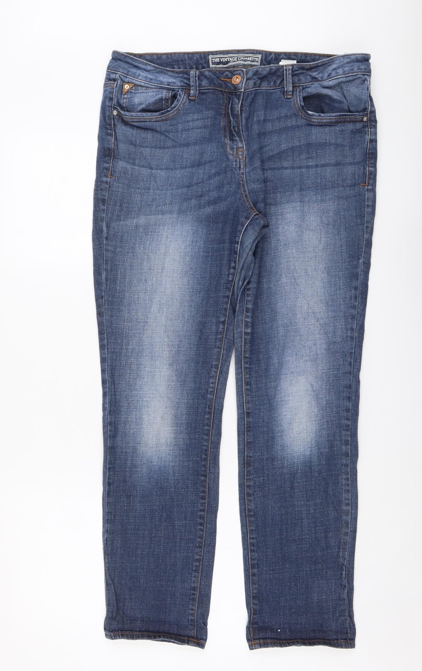 NEXT Womens Blue Cotton Straight Jeans Size 14 L29 in Regular Button