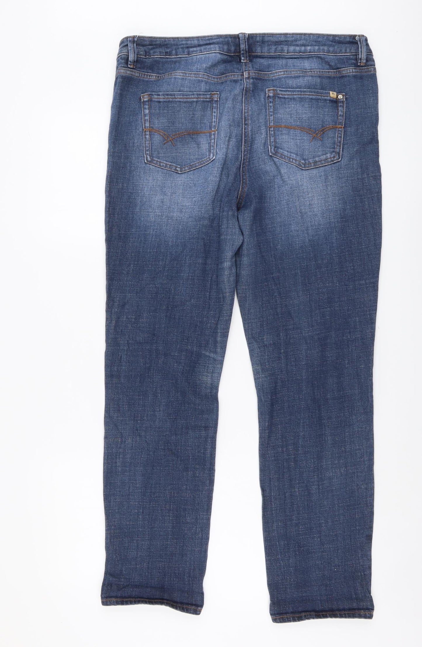 NEXT Womens Blue Cotton Straight Jeans Size 14 L29 in Regular Button