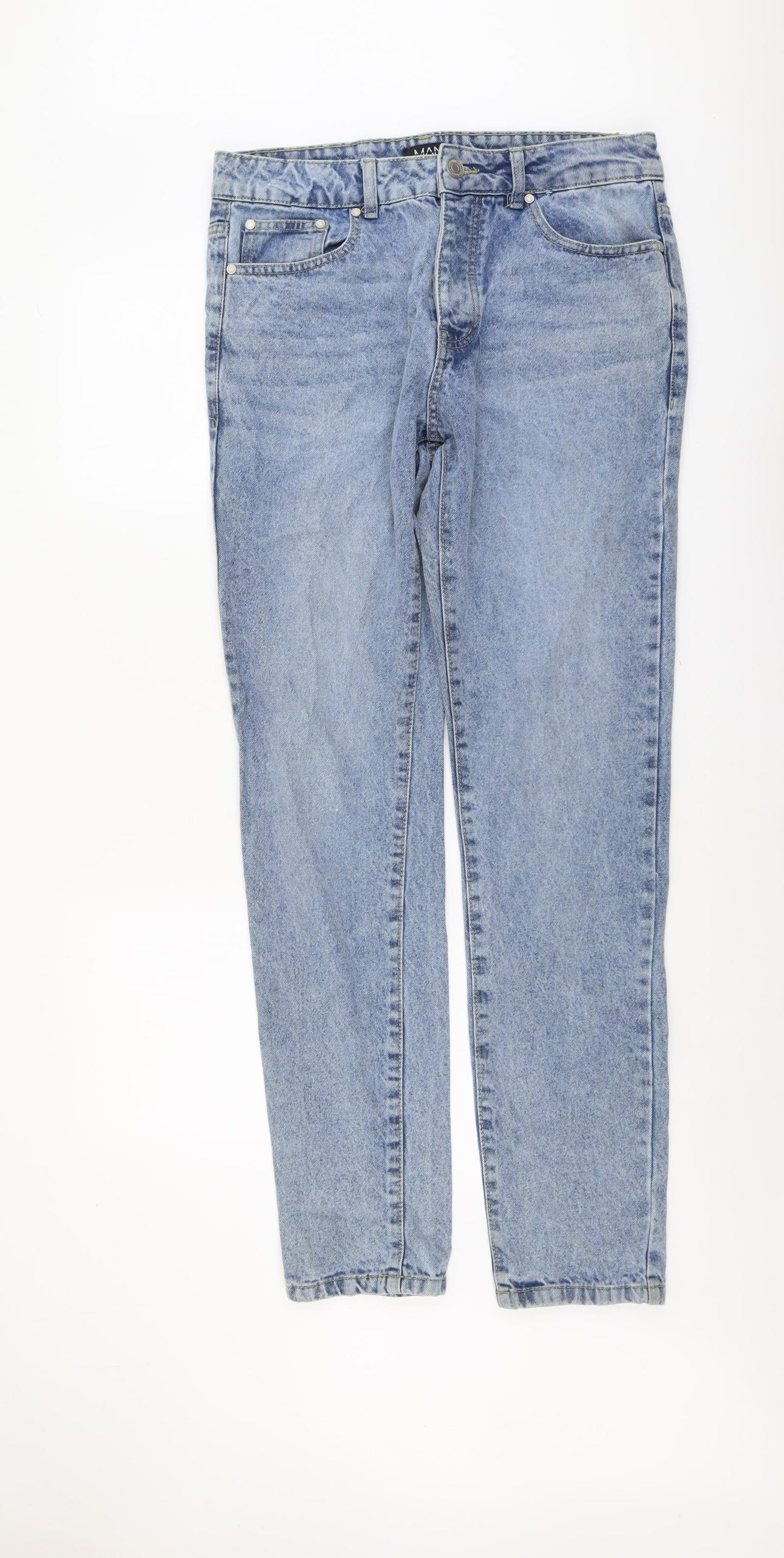 Boohoo Mens Blue Cotton Straight Jeans Size 32 in L32 in Regular Button