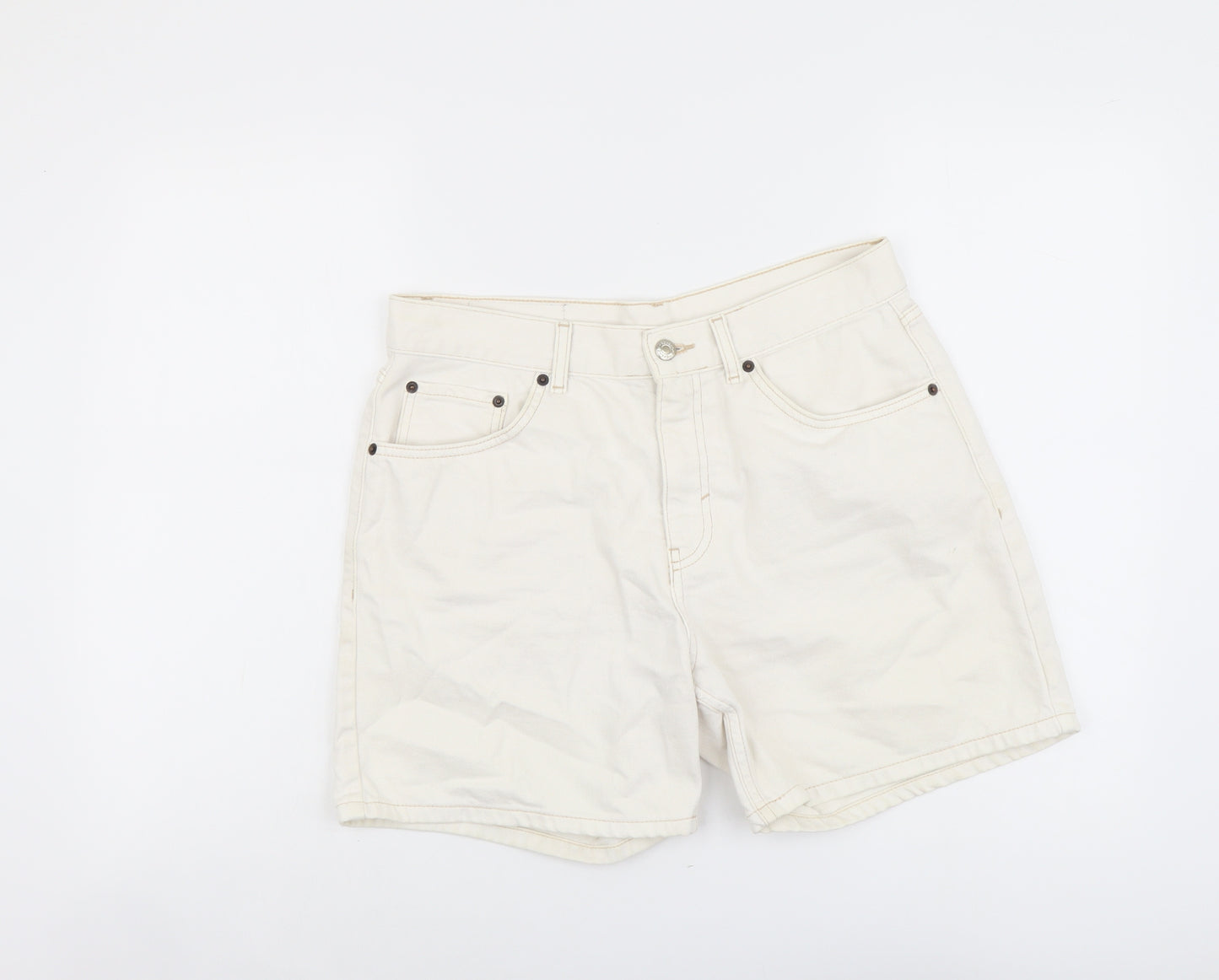 Topshop Womens Beige Cotton Bermuda Shorts Size 14 L5 in Regular Button