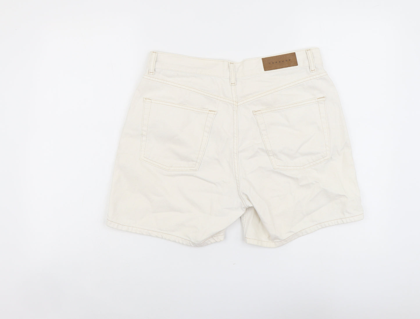 Topshop Womens Beige Cotton Bermuda Shorts Size 14 L5 in Regular Button