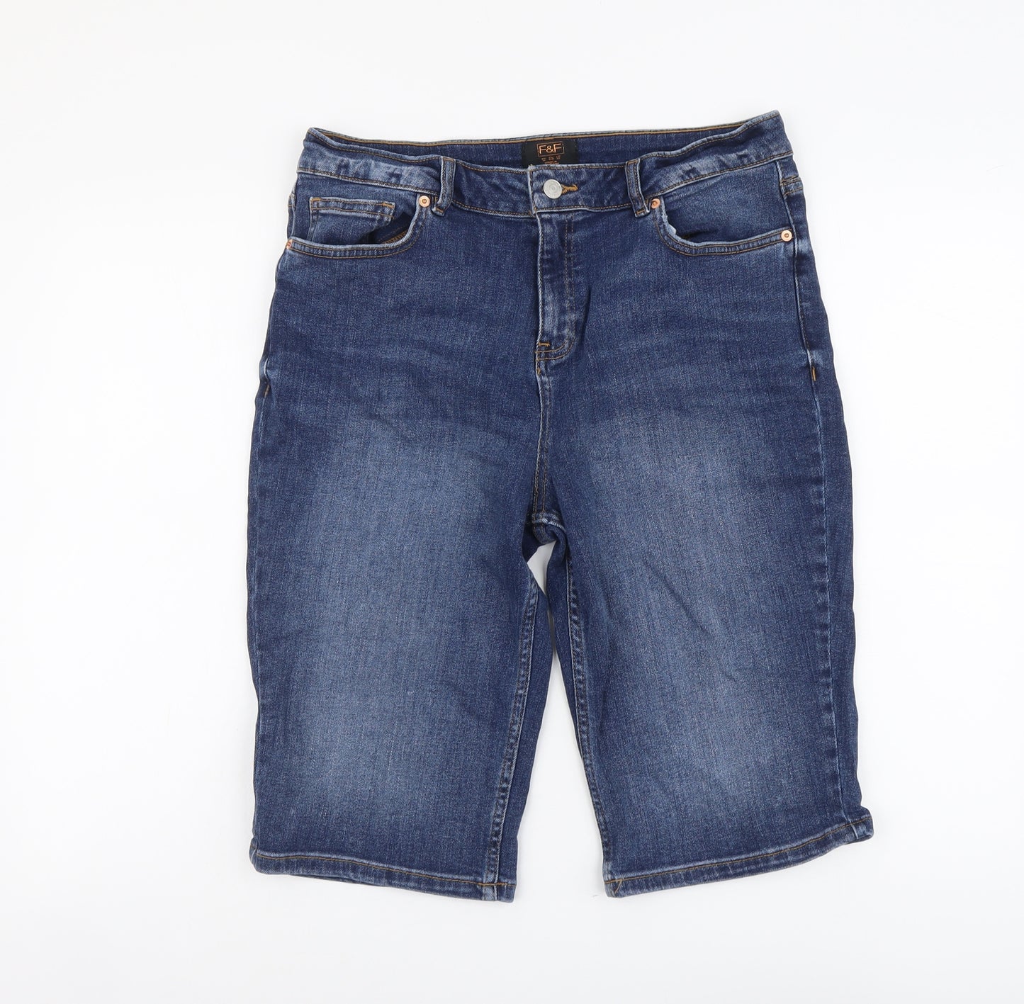 F&F Womens Blue Cotton Bermuda Shorts Size 14 L12 in Regular Button