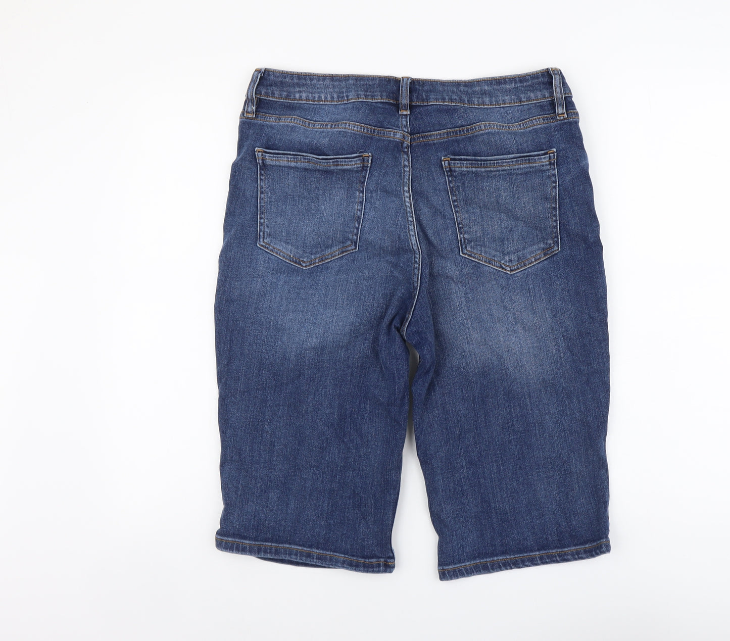 F&F Womens Blue Cotton Bermuda Shorts Size 14 L12 in Regular Button