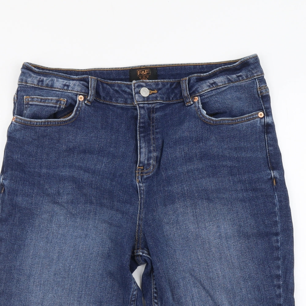 F&F Womens Blue Cotton Bermuda Shorts Size 14 L12 in Regular Button