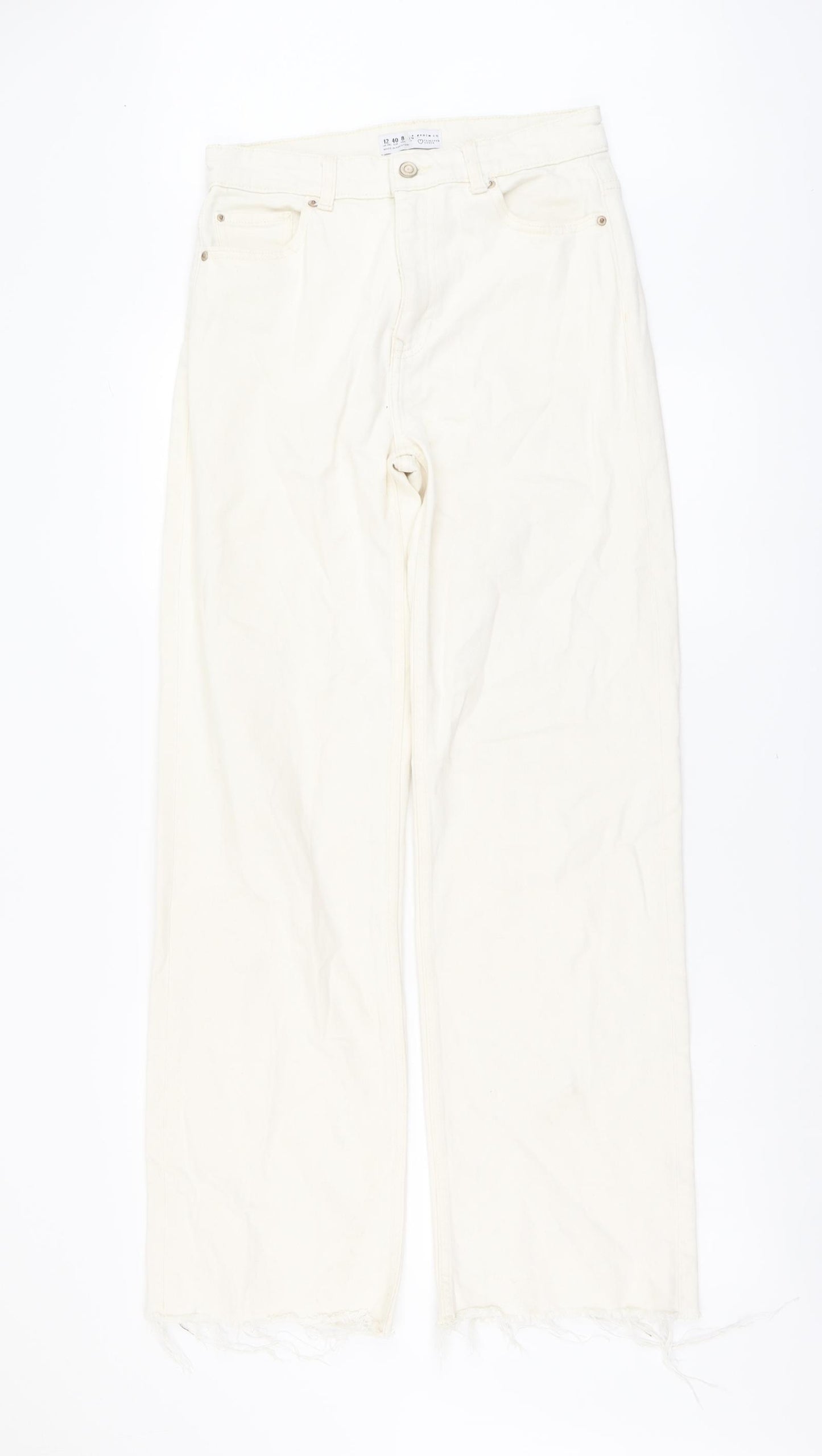 Denim & Co. Womens Beige Cotton Straight Jeans Size 12 L31 in Regular Button