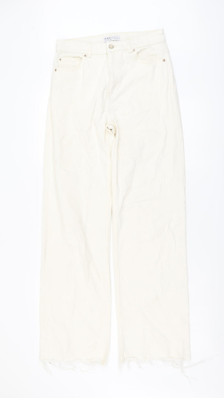 Denim & Co. Womens Beige Cotton Straight Jeans Size 12 L31 in Regular Button