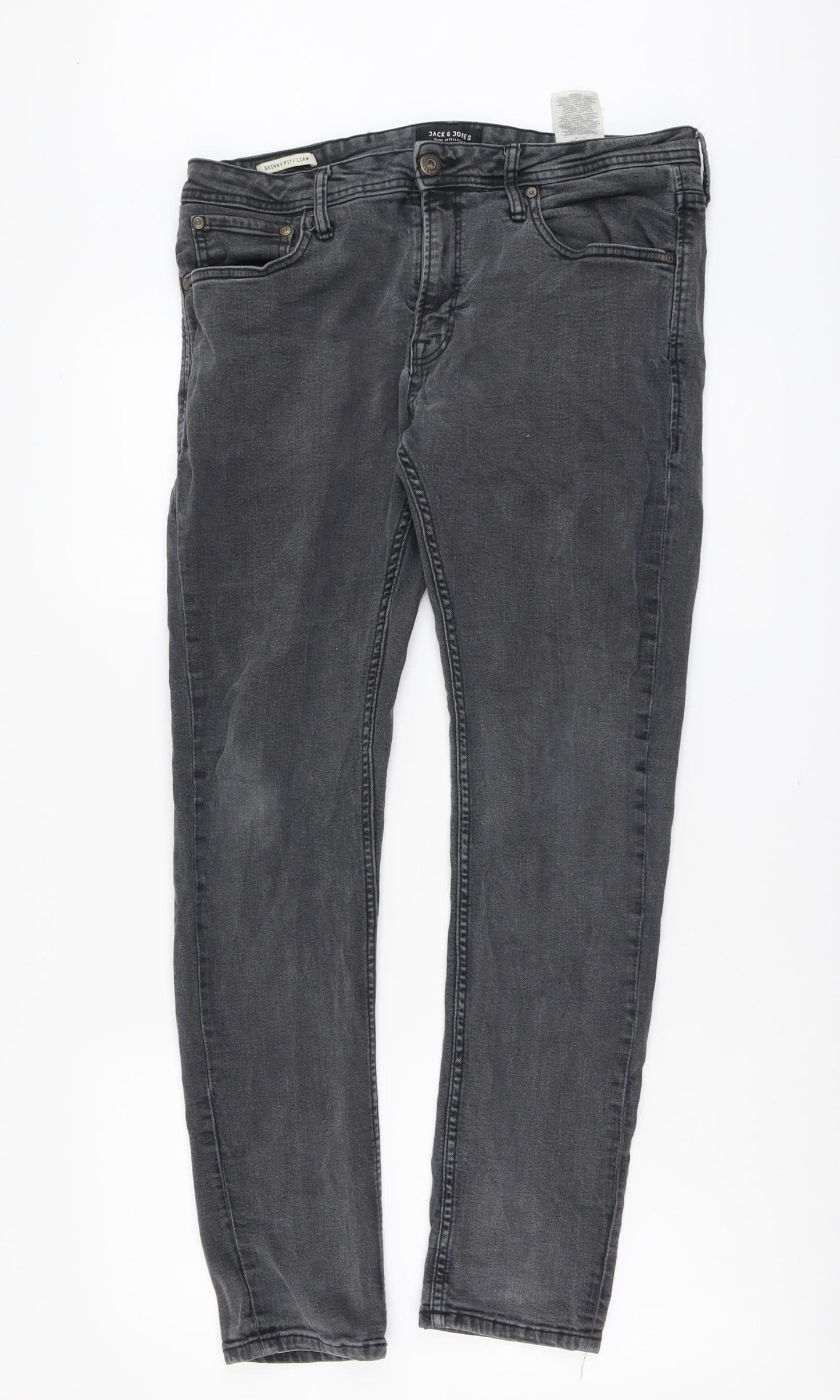 JACK & JONES Mens Grey Cotton Straight Jeans Size 34 in L30 in Regular Button