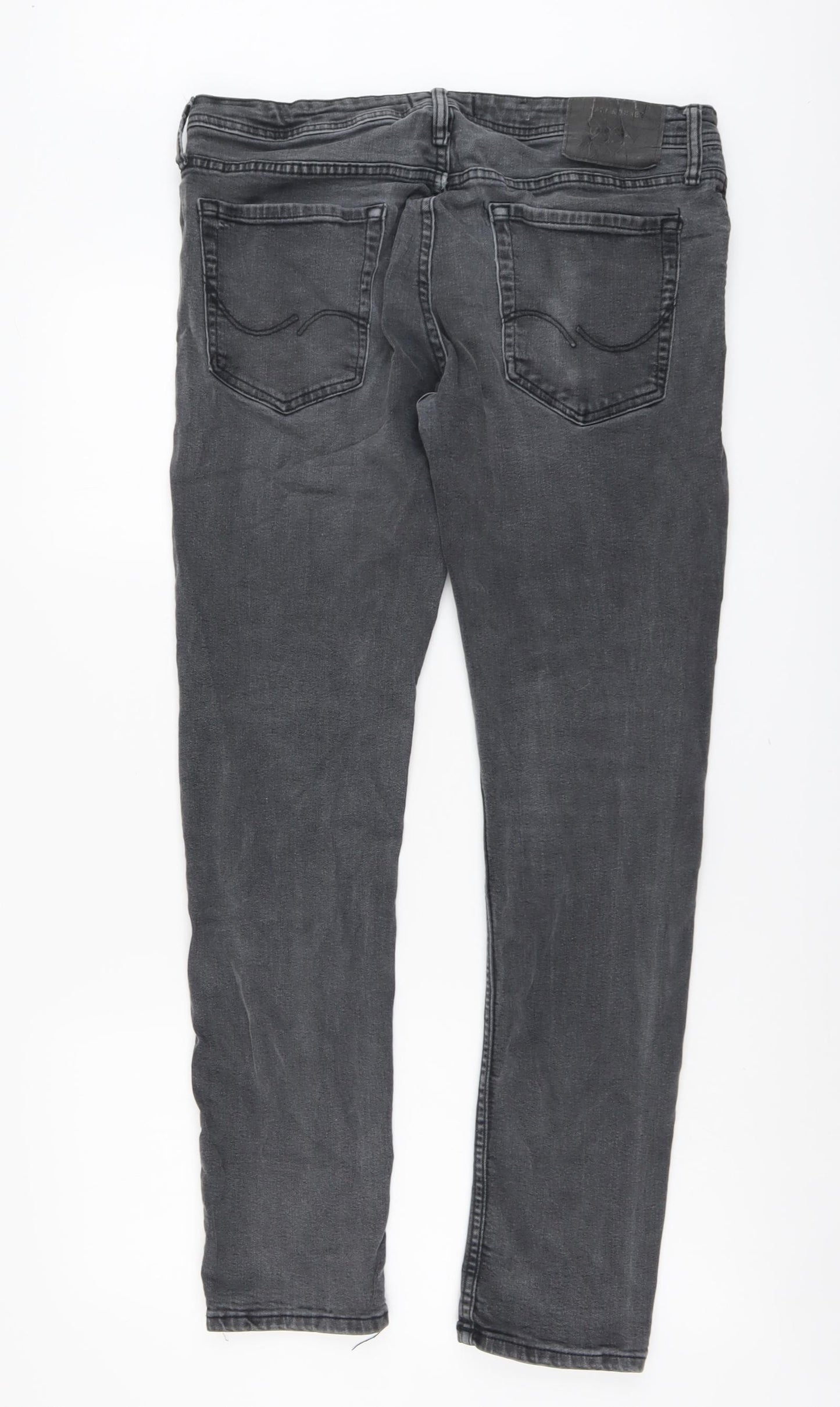 JACK & JONES Mens Grey Cotton Straight Jeans Size 34 in L30 in Regular Button