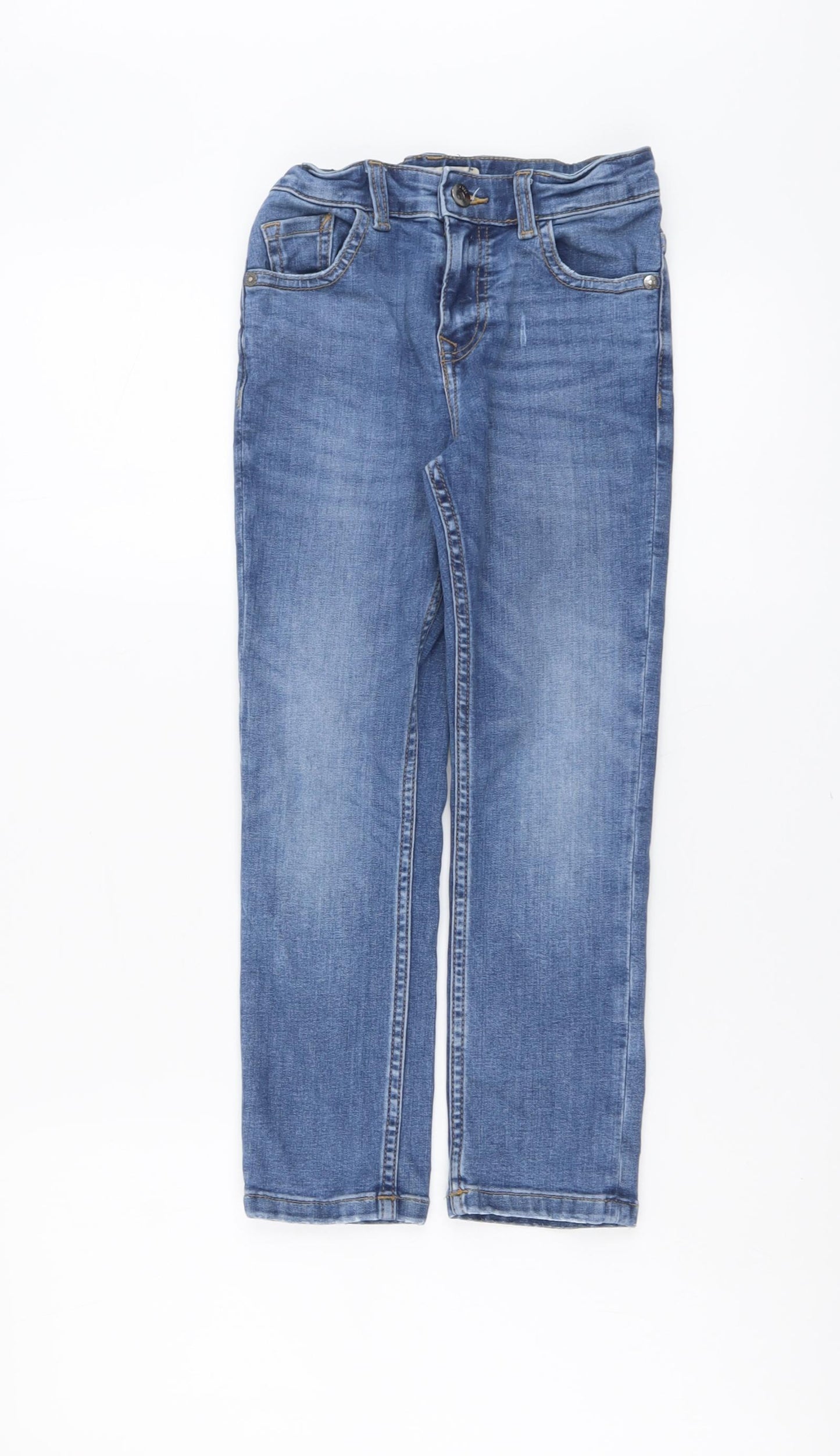 Marks and Spencer Boys Blue Cotton Straight Jeans Size 7-8 Years Regular Button