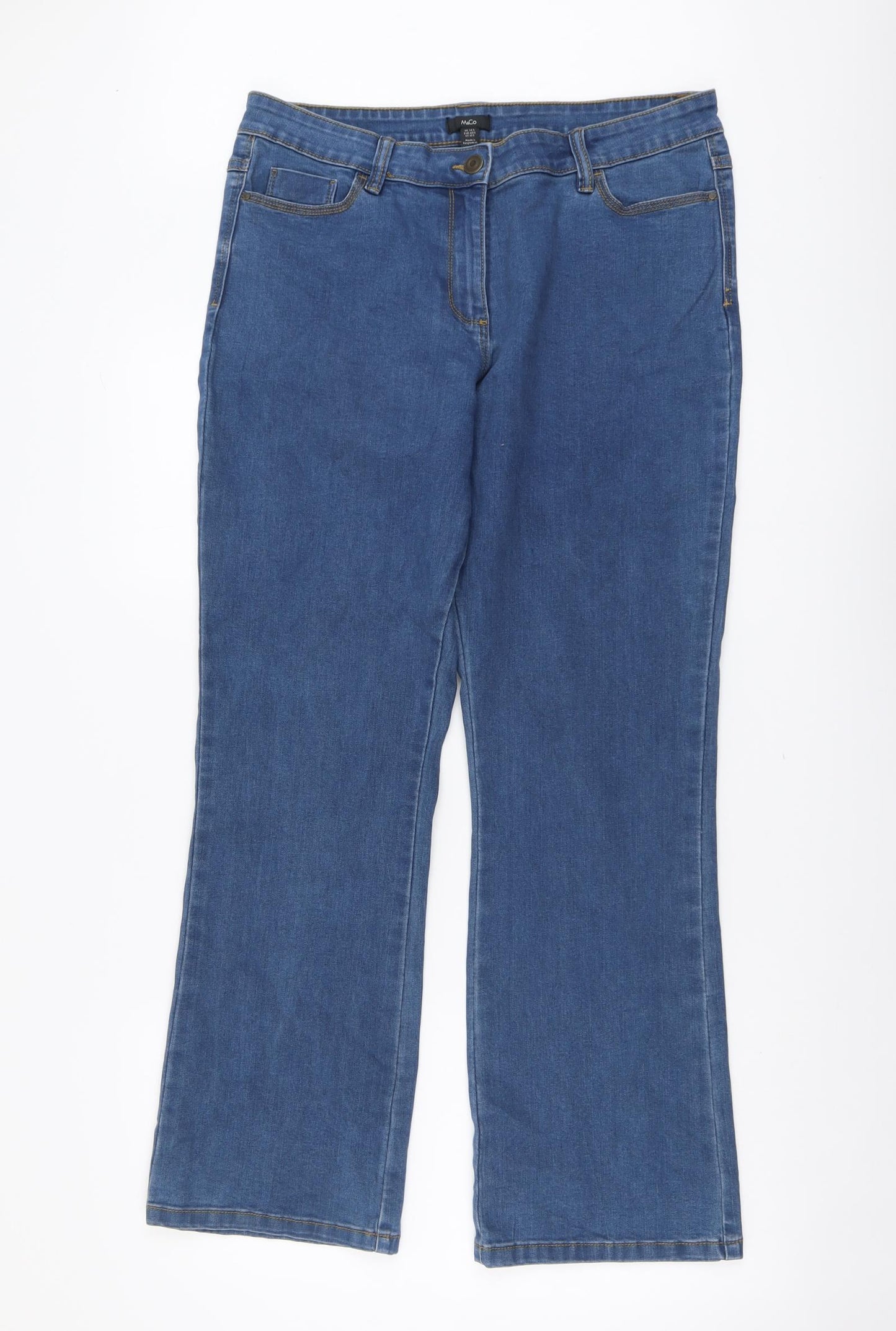 M&Co Womens Blue Cotton Bootcut Jeans Size 14 L30 in Regular Button