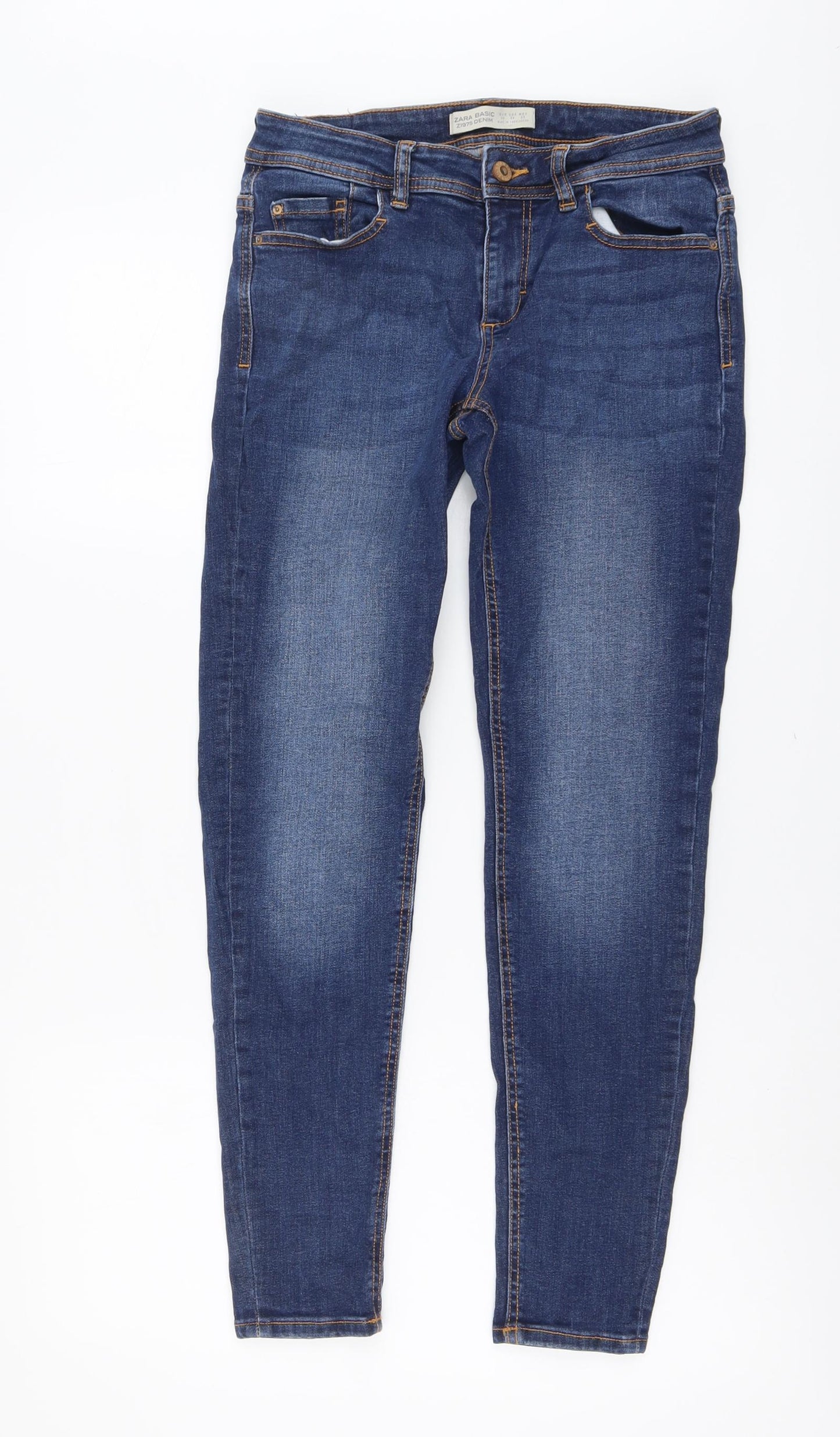 Zara Womens Blue Cotton Skinny Jeans Size 8 L27 in Regular Button