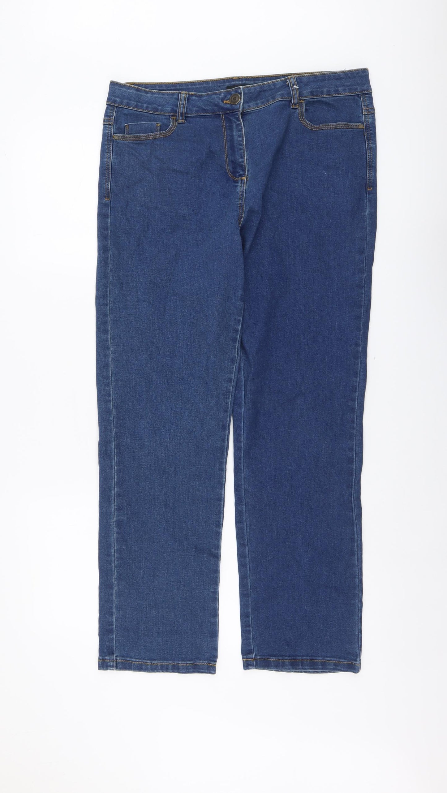 M&Co Womens Blue Cotton Straight Jeans Size 14 L28 in Regular Button