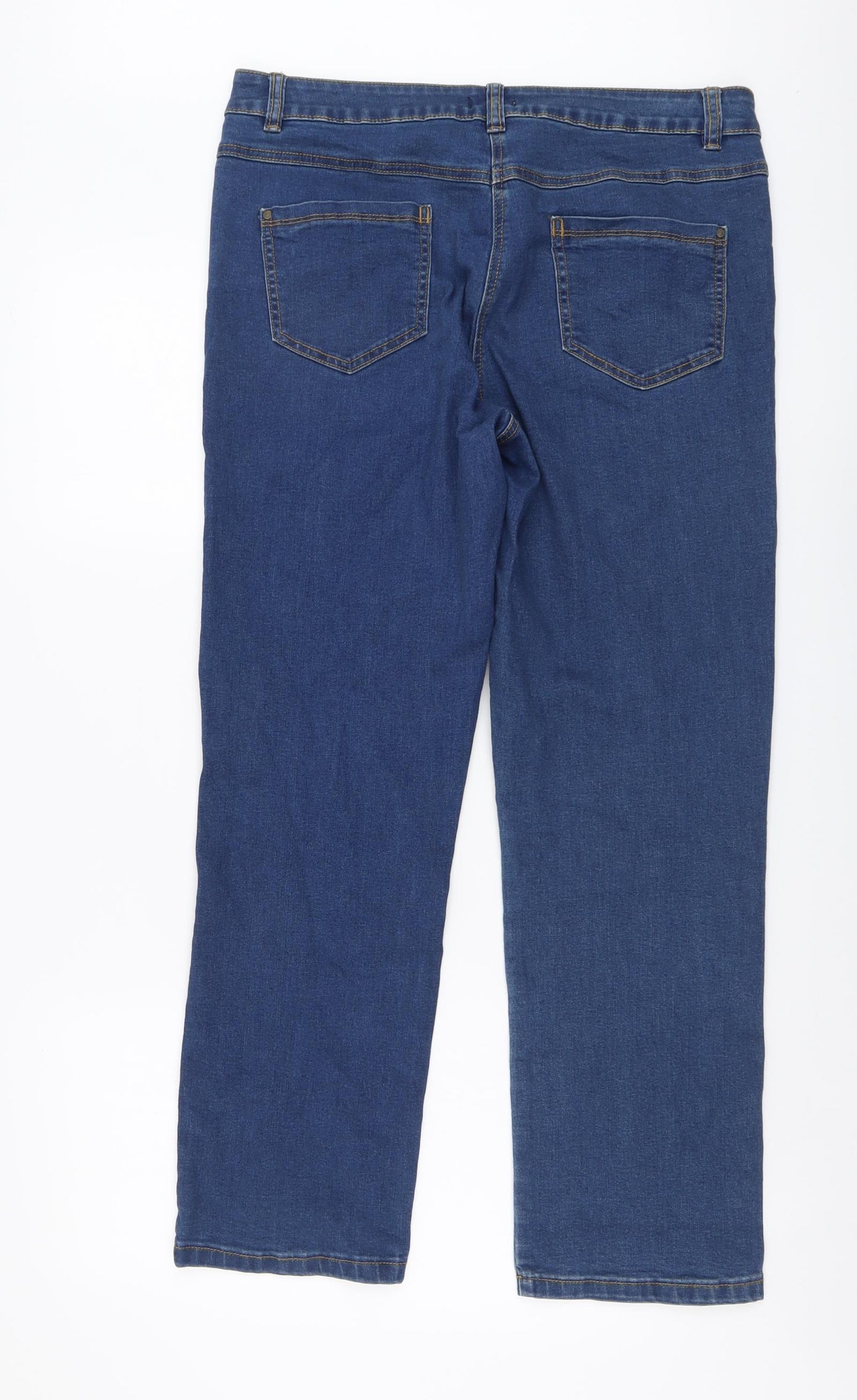 M&Co Womens Blue Cotton Straight Jeans Size 14 L28 in Regular Button