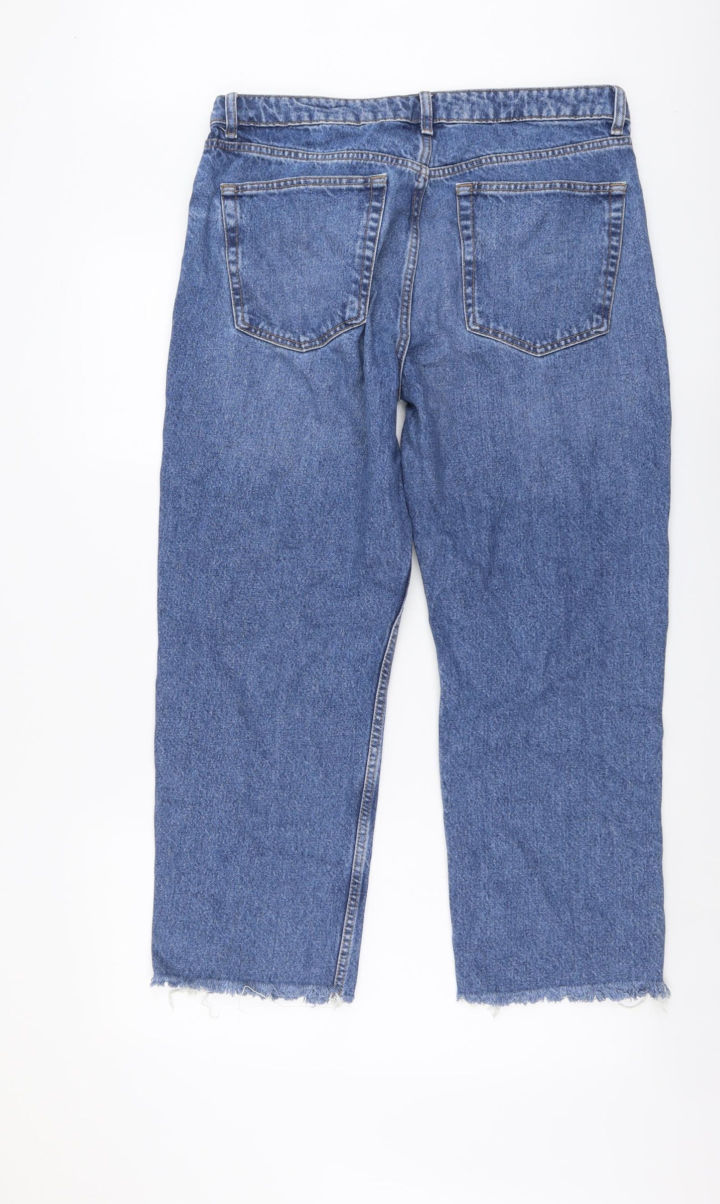 Mango Womens Blue Cotton Straight Jeans Size 14 L26 in Regular Button