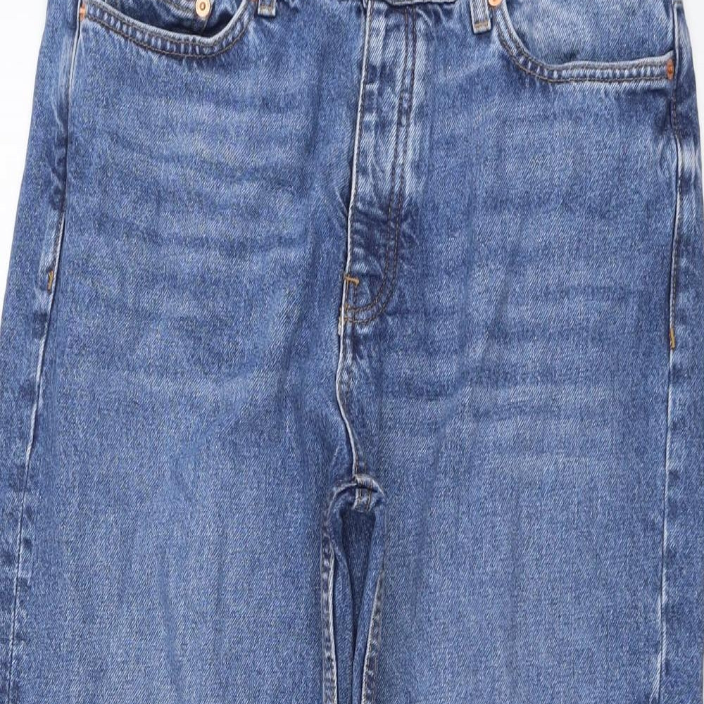 Mango Womens Blue Cotton Straight Jeans Size 14 L26 in Regular Button